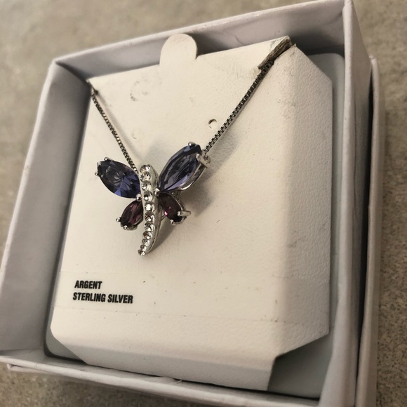 Amethyst Sterling Silver Butterfly Pendant & Necklace - Picture 4 of 4